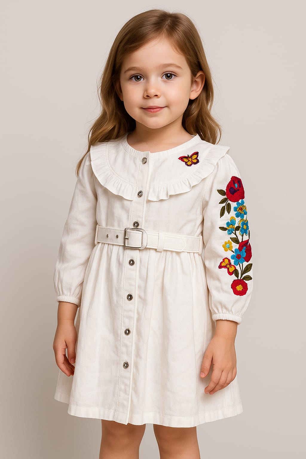Cotton Butterfly Embroidery Frock 1010 White
