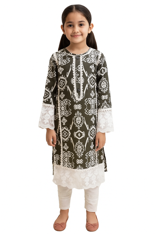 Cotton Printed Kurti Set 1037 Bottle Green