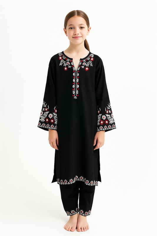 Cotton Embroidery Kurti Set 1041 Black