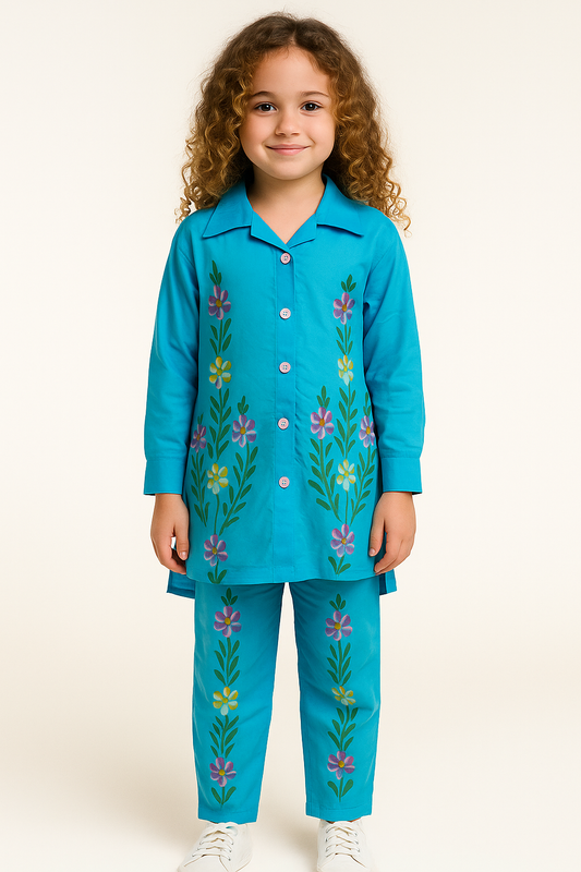 Cotton Printed Cord set 1044 sky blue