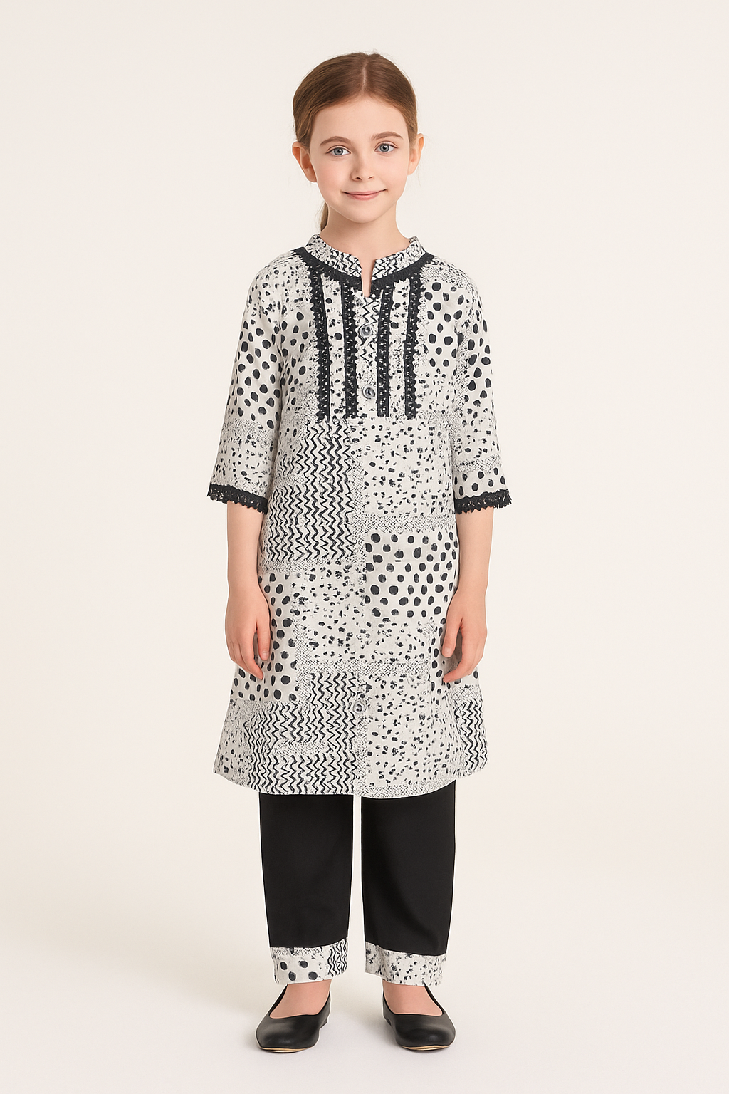 Cotton Printed Kurti set 1045 Black and White