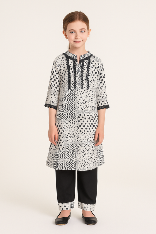 Cotton Printed Kurti  set 1045 Black and White