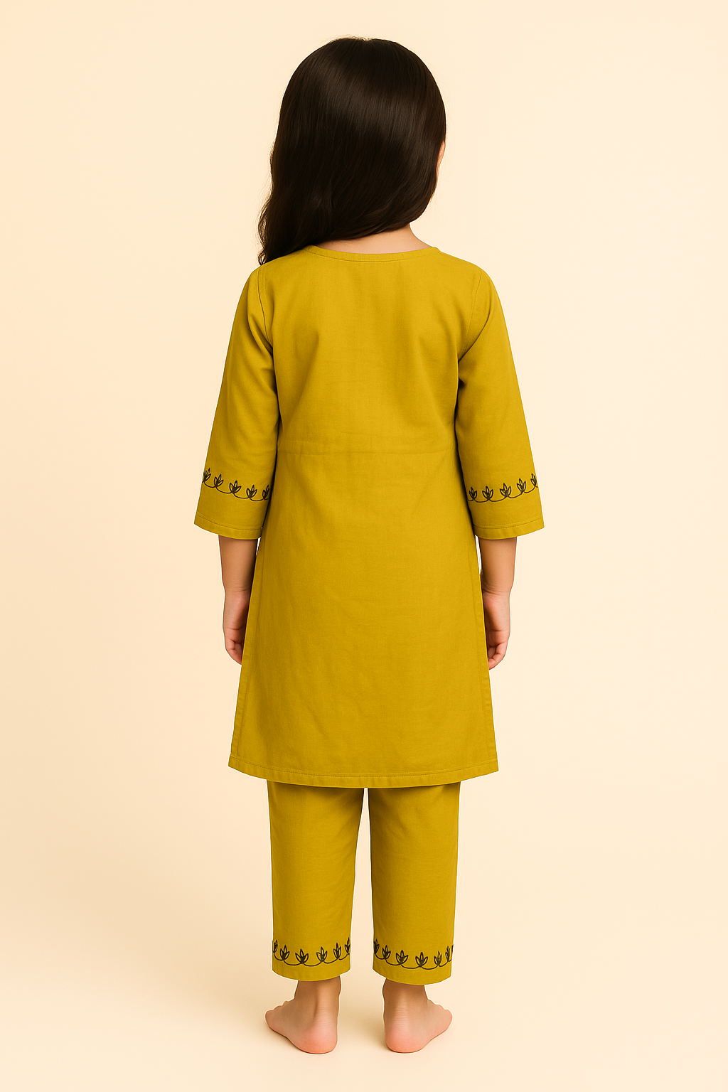 Cotton Embroidery Kurti set 1048 Mustard Yellow