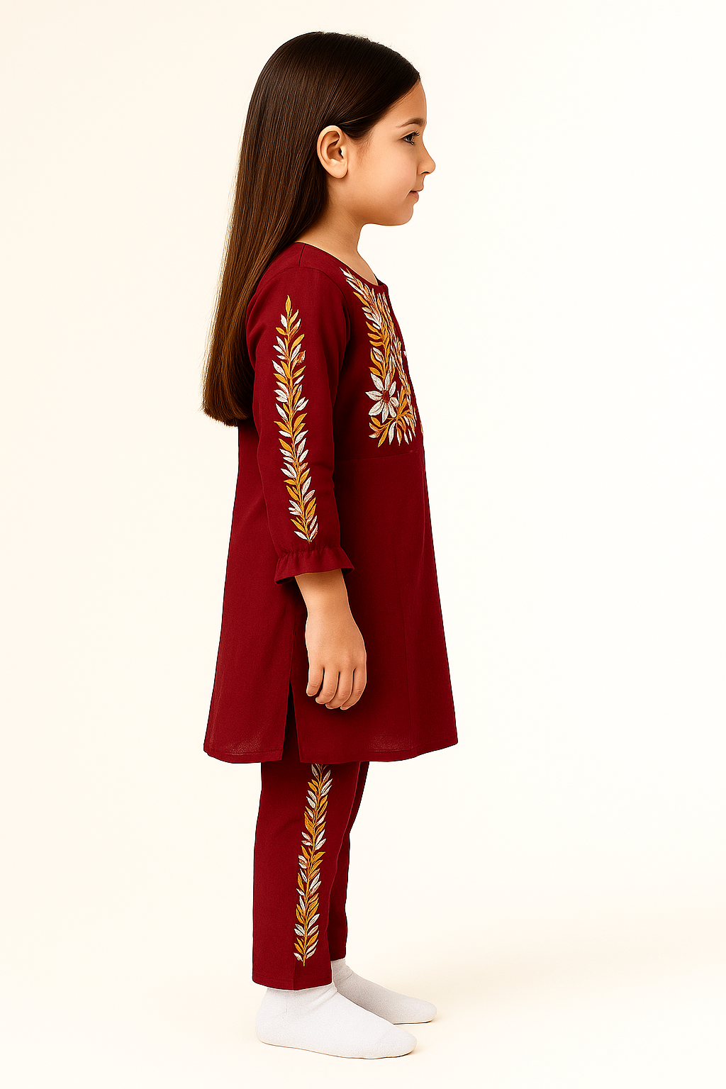 Cotton Embroidery Kurti set 1049 Maroon