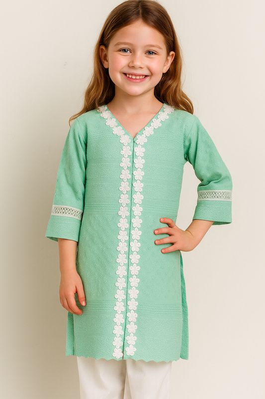 Cotton Embroidery Kurti Set 1058 Green