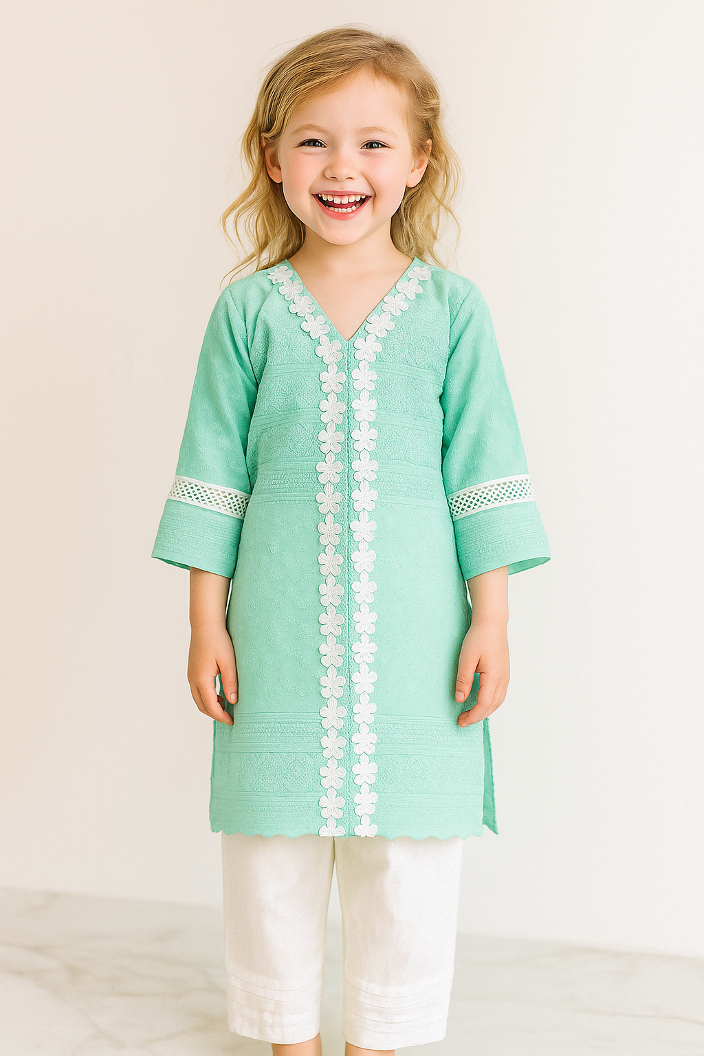 Cotton Embroidery Kurti Set 1058 Green