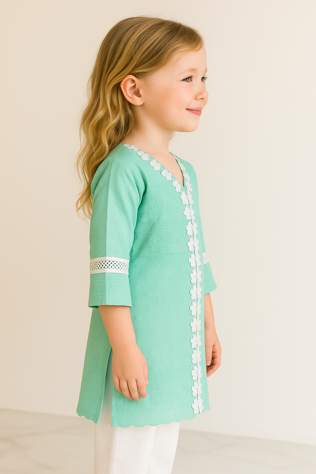 Cotton Embroidery Kurti Set 1058 Green