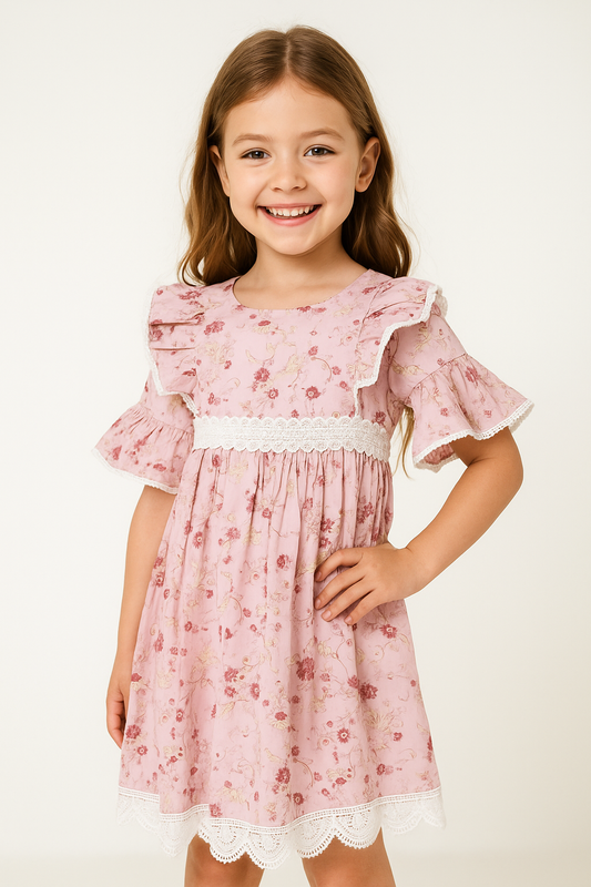 Cotton Printed Frock 1021 Pink