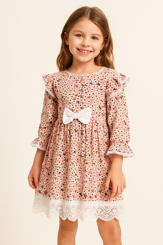 Cotton Printed Frock 1022 Pink