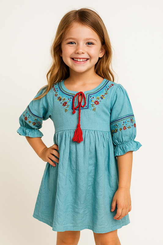 Cotton Embroidery Frock 1030 Aqua Blue