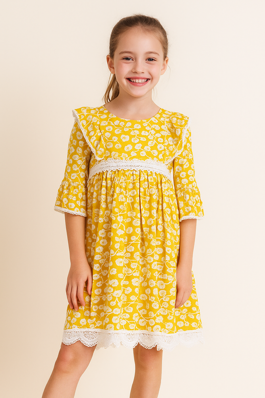 Cotton Printed Frock 1025 Yellow