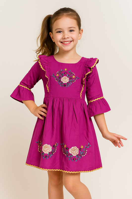Cotton Embroidery Frock 1031 Magenta