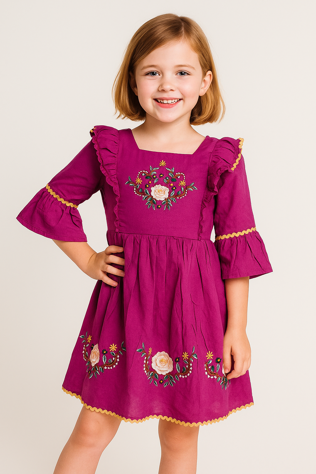 Cotton Embroidery Frock 1031 Magenta