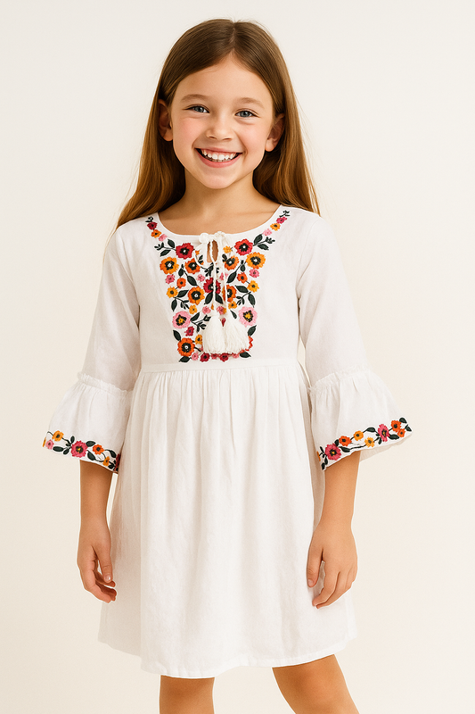 Cotton Embroidery Frock 1034 White