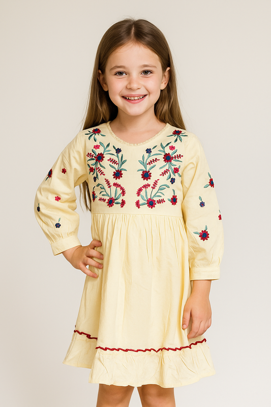 Cotton Embroidery Frock 1033 Cream