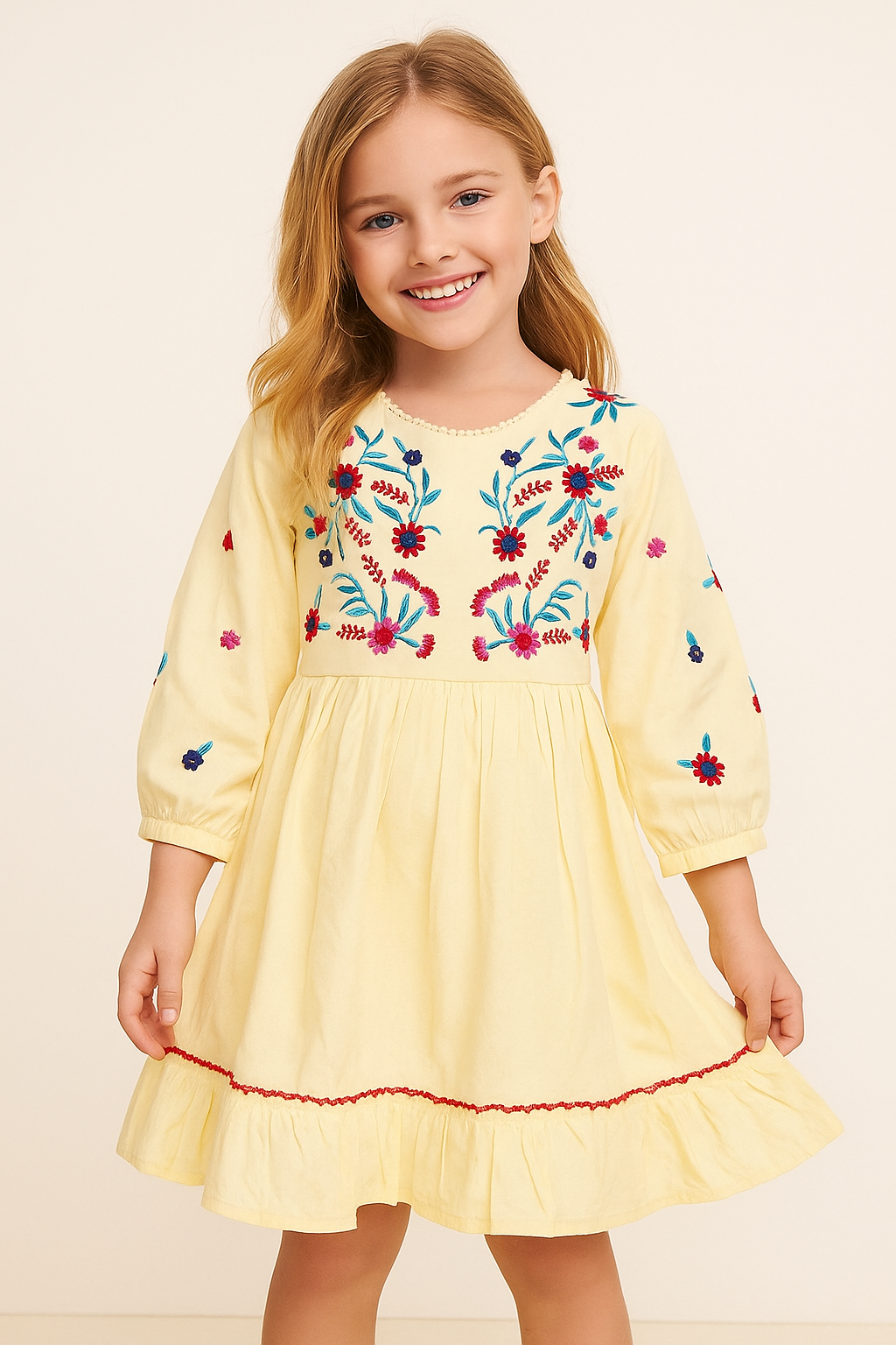 Cotton Embroidery Frock 1033 Cream