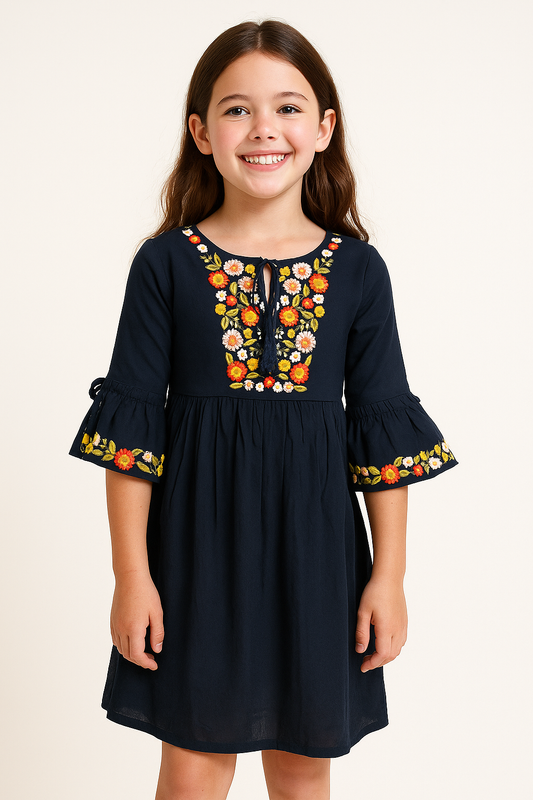 Cotton Embroidery Frock 1036 Navy Blue