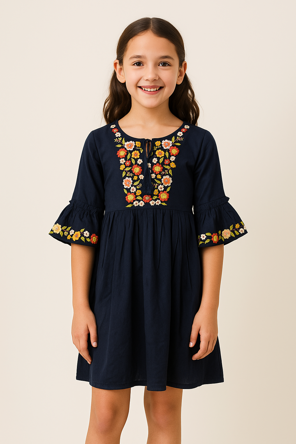 Cotton Embroidery Frock 1036 Navy Blue