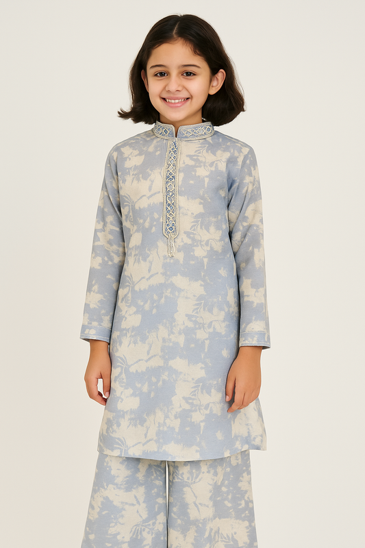 Cotton Tie Dye Kurta Set 1063 Blue And White
