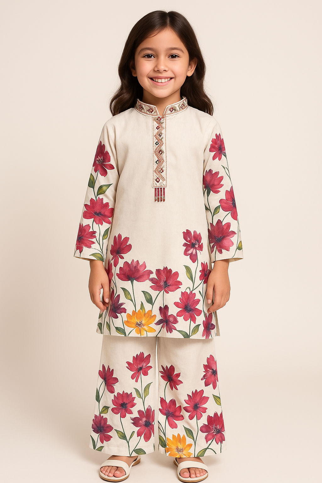 Cotton Printed Kurta Set 1064 Cream
