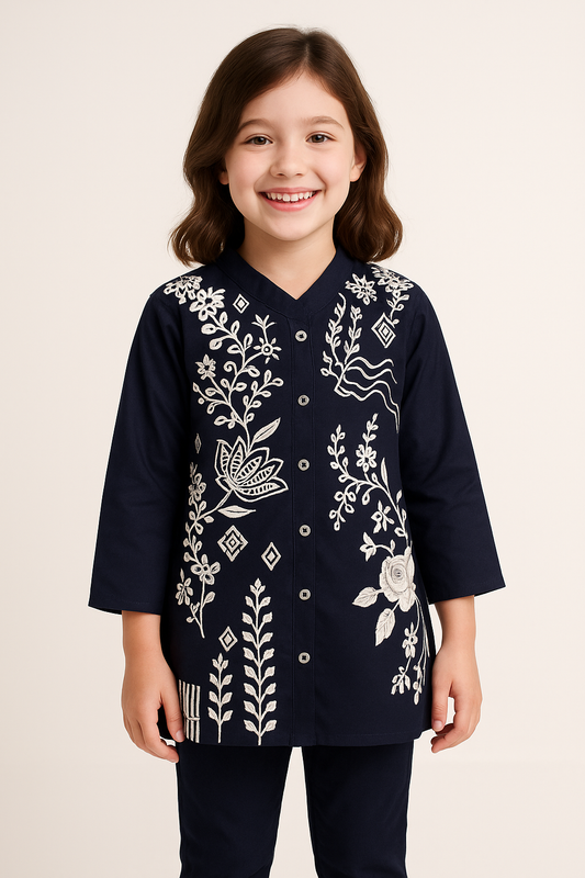 Embroidery Cotton Kurti Set 1022 Navy Blue