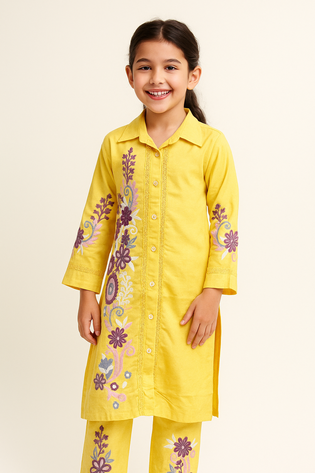 Cotton Embroidery Kurti Set 1030 Yellow