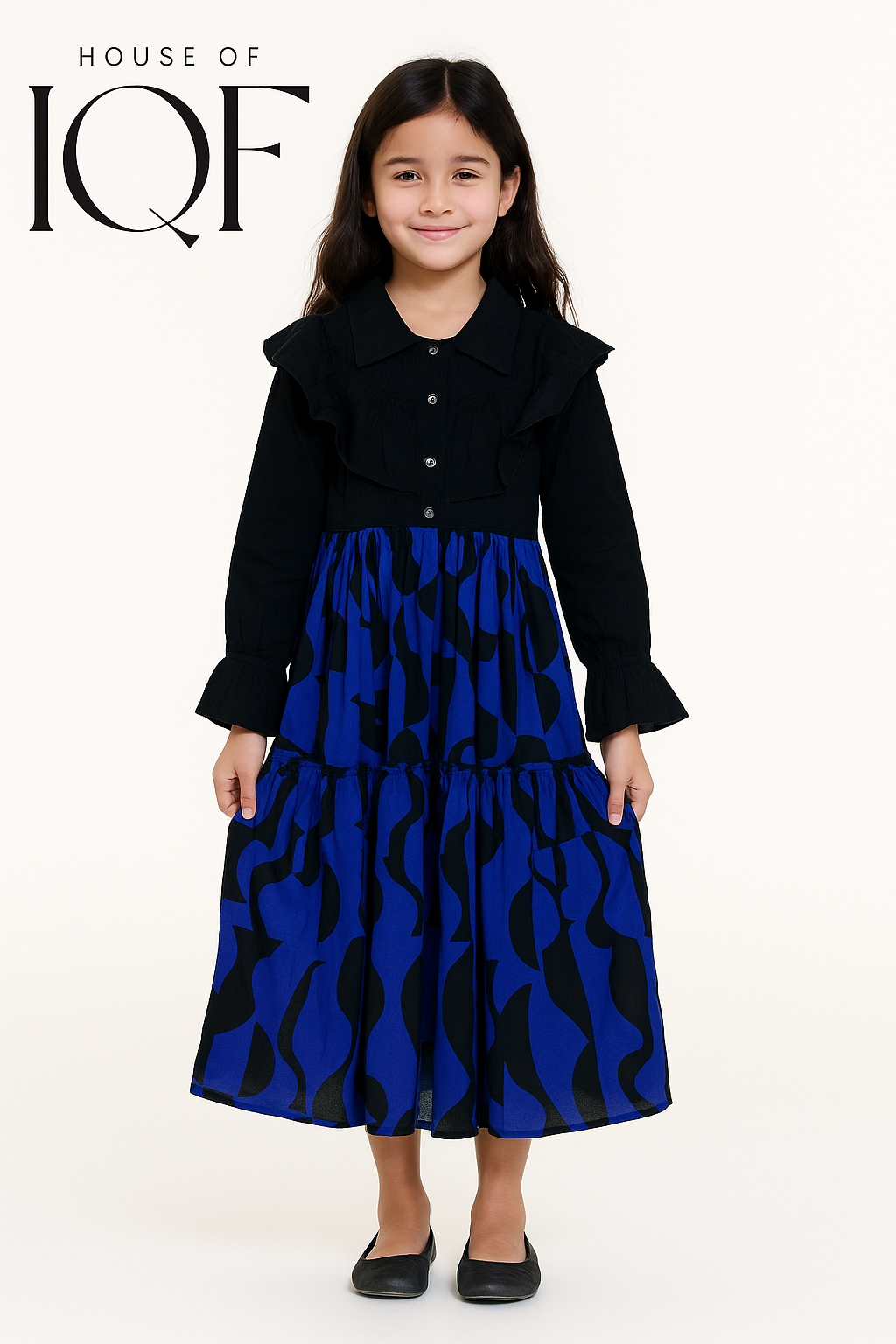 Printed Cotton Frock 1008 Black