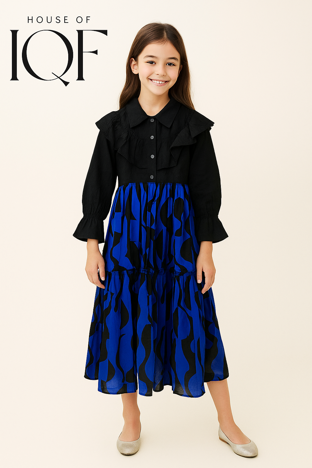Printed Cotton Frock 1008 Black