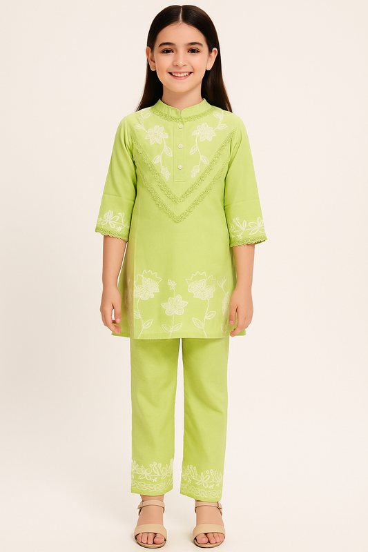 Cotton Embroidery Kurti Set 1067 Green