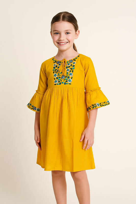 Cotton Embroidery Frock 1037 Yellow