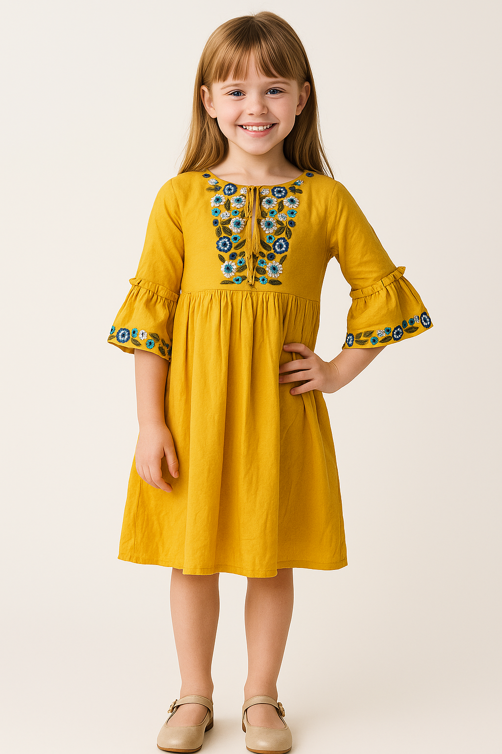Cotton Embroidery Frock 1037 Yellow