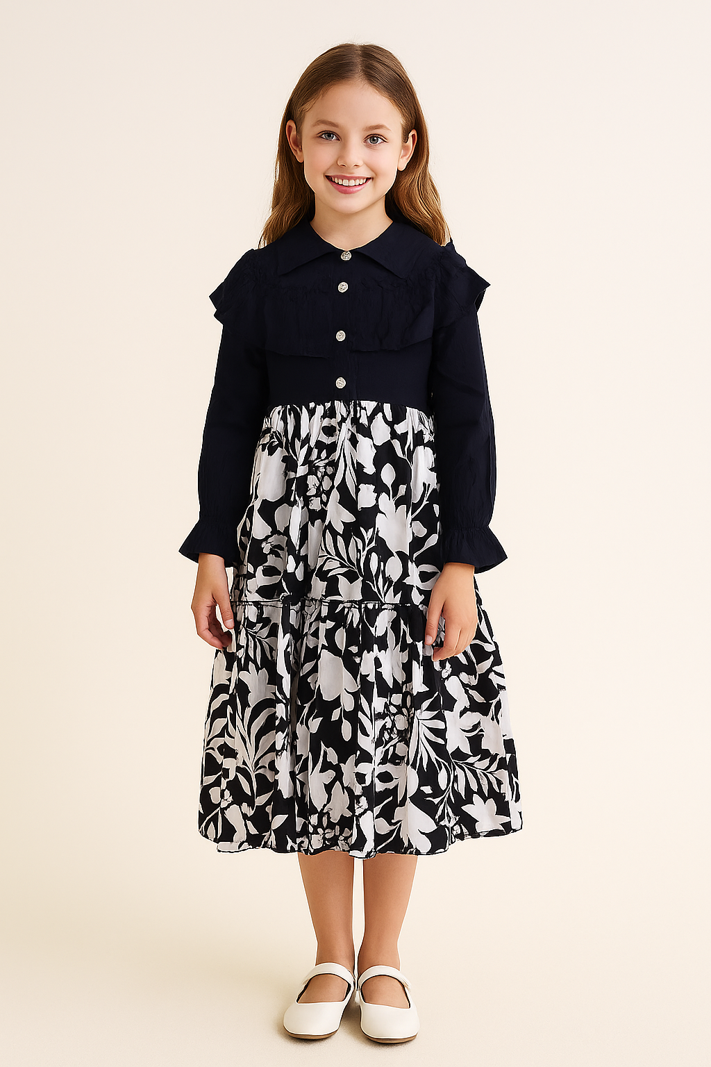 Cotton Printed Frock 1042 Navy Blue