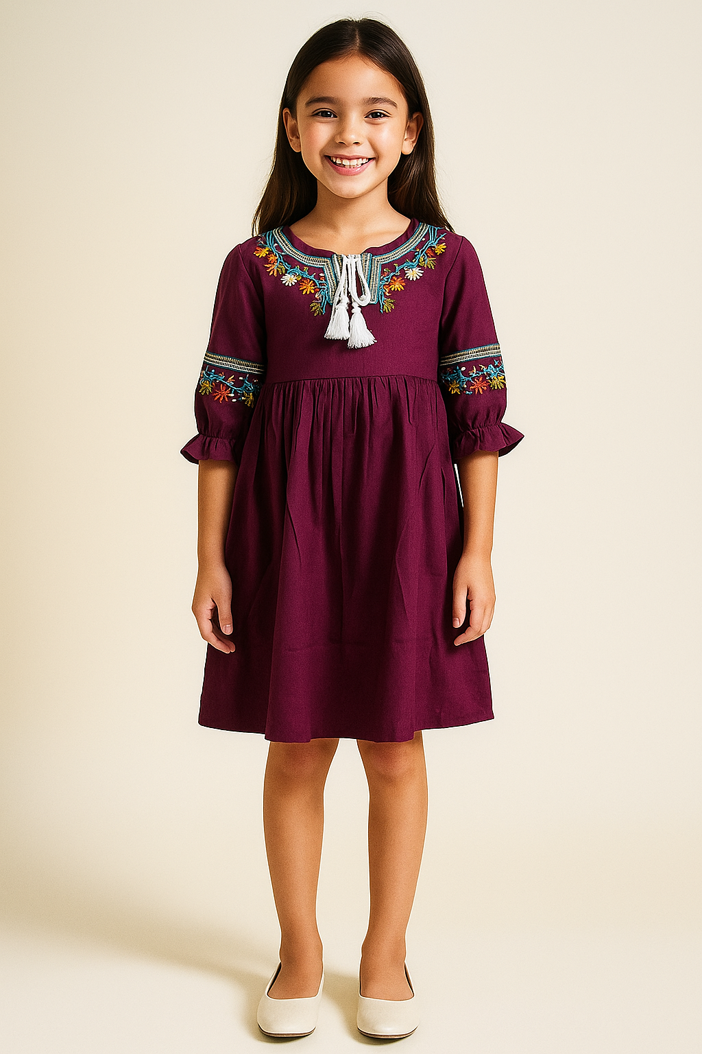 Cotton Embroidery Frock 1043 Wine