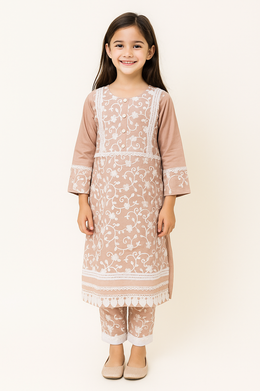 Cotton Embroidery Kurti Set 1069 Rust