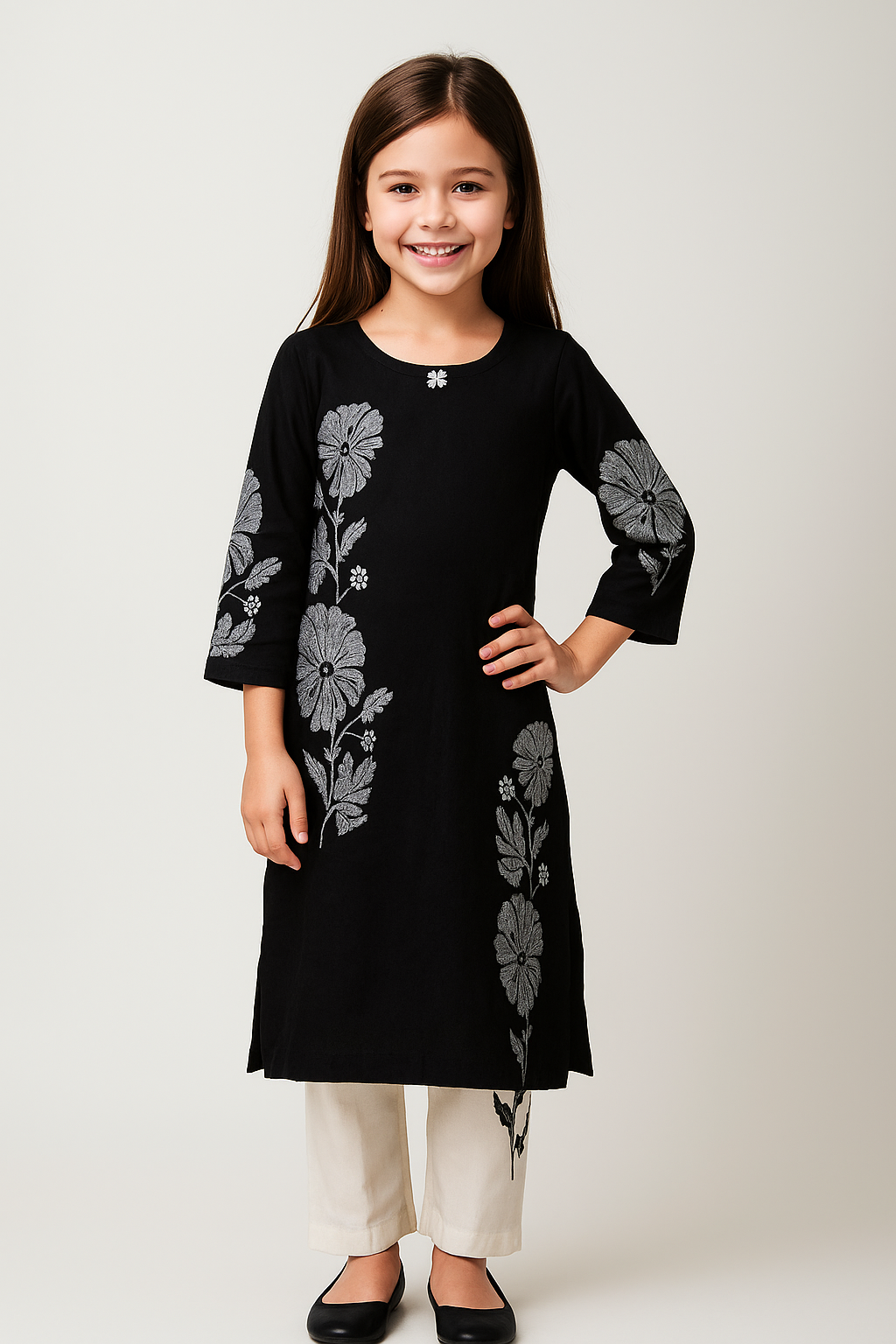 Cotton Embroidery Kurti Set 1071 Black