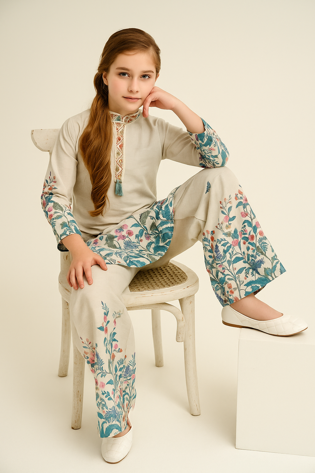 Cotton Printed Kurta Set 1077 Cream