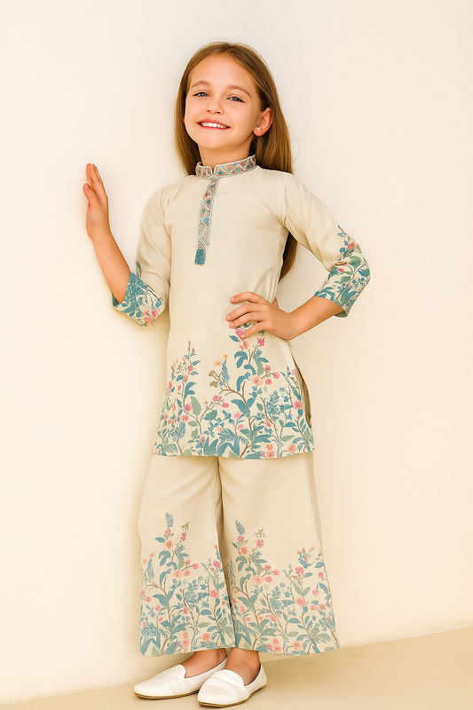 Cotton Printed Kurta Set 1077 Cream