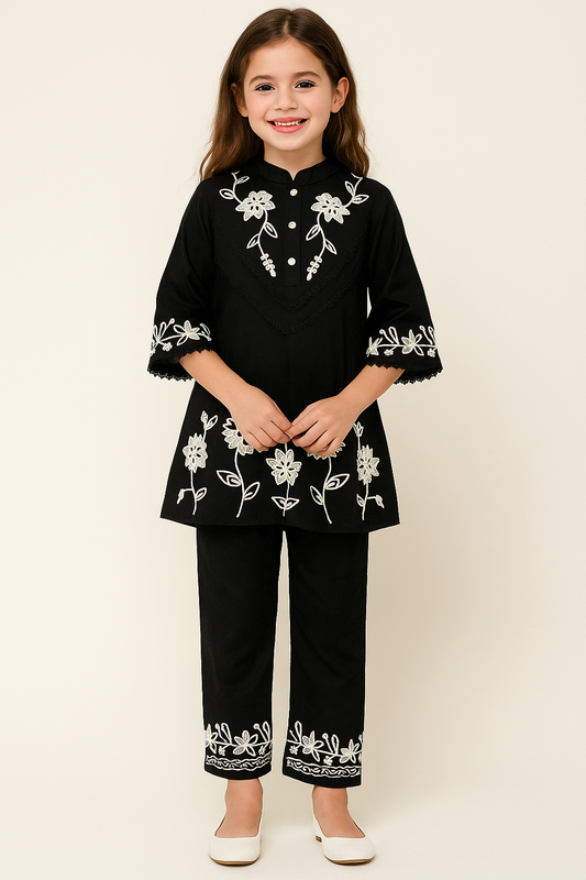 Cotton Embroidery Kurti Set 1078 Black