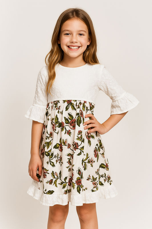 Cotton Embroidery Frock 1049 White