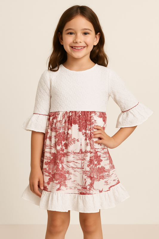 Cotton Embroidery Frock 1050 White And Pink