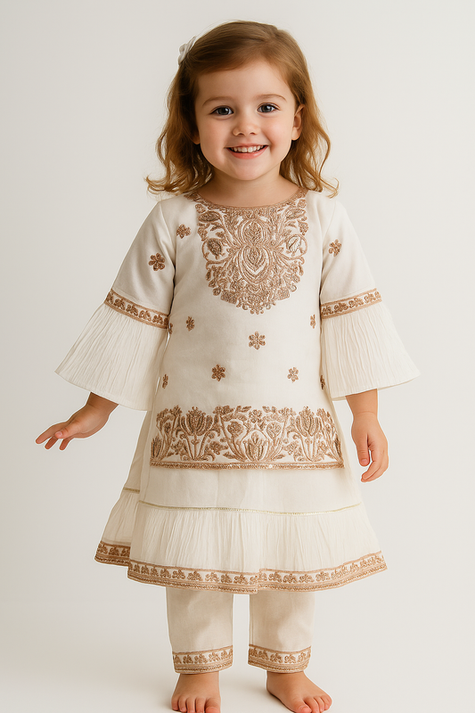 Cotton Embroidery Frock Set 3314 White