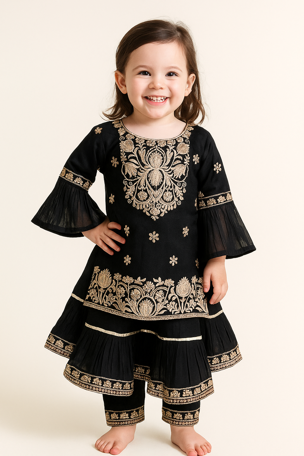 Cotton Embroidery Frock Set 3314 Black