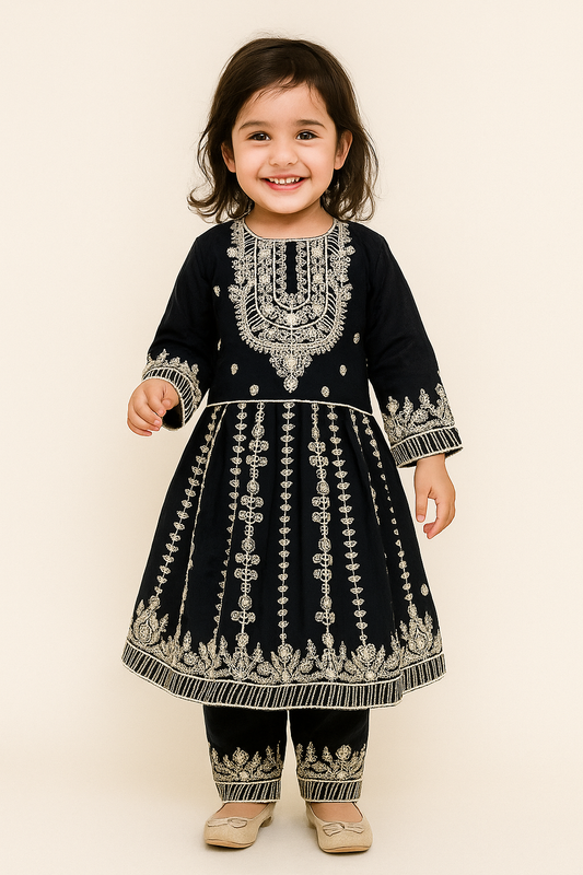 Cotton Embroidery Frock Pant set 2911 Black