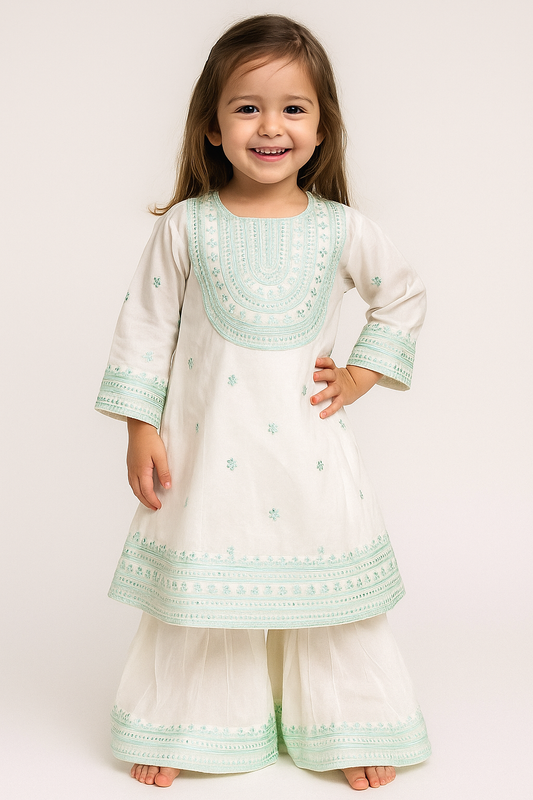 White Embroidery Plazo Set -sr-4505