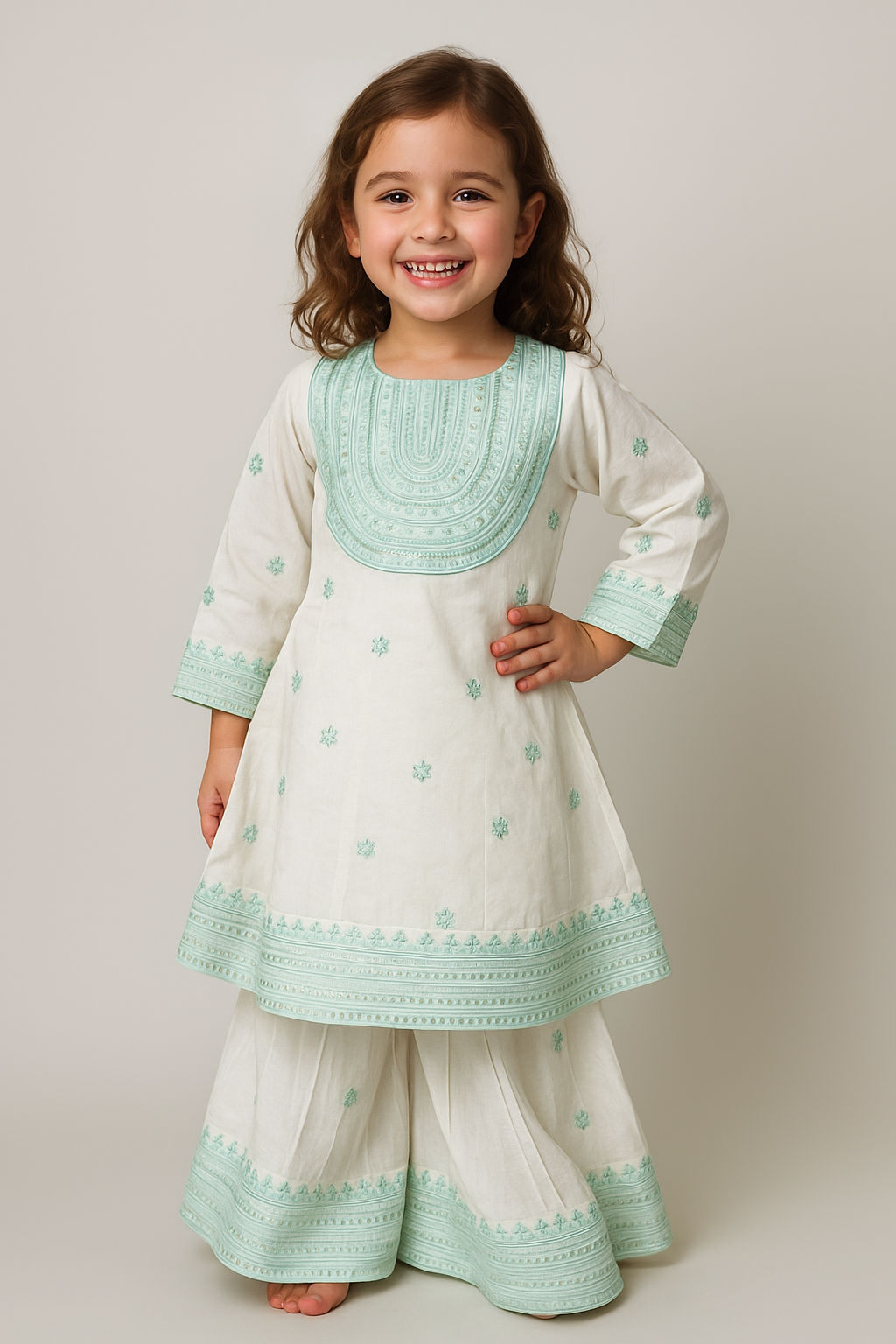 White Embroidery Plazo Set -sr-4505