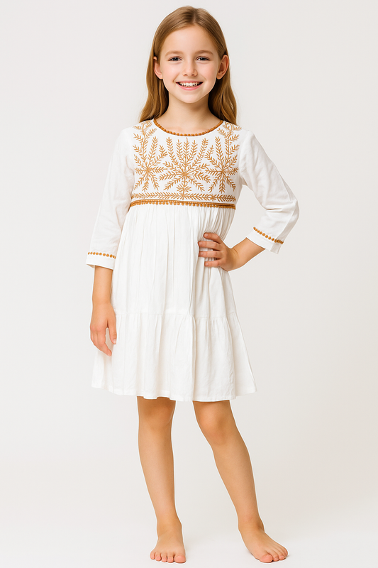 cotton embroidery Frock 1053 Cream