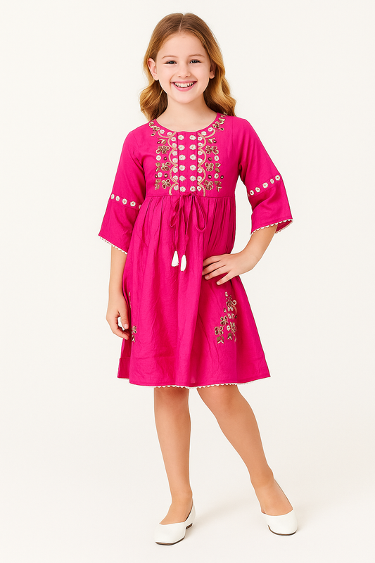cotton embroidery Frock 1054 Rani Pink