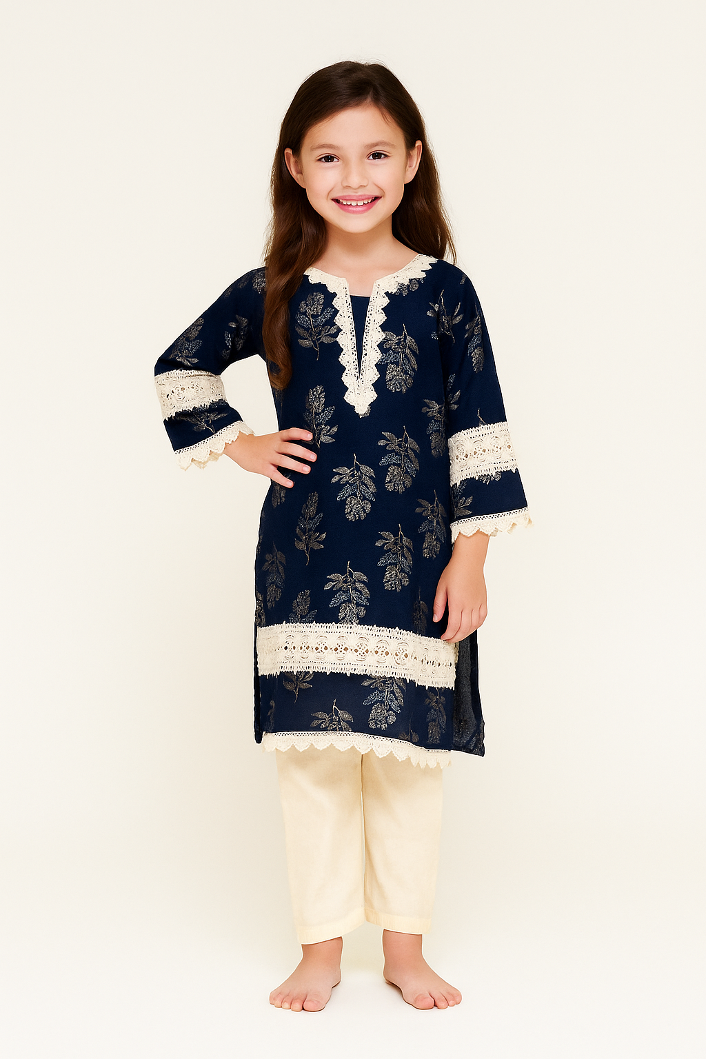 Cotton Printed Kurti Set 1095 Navy Blue
