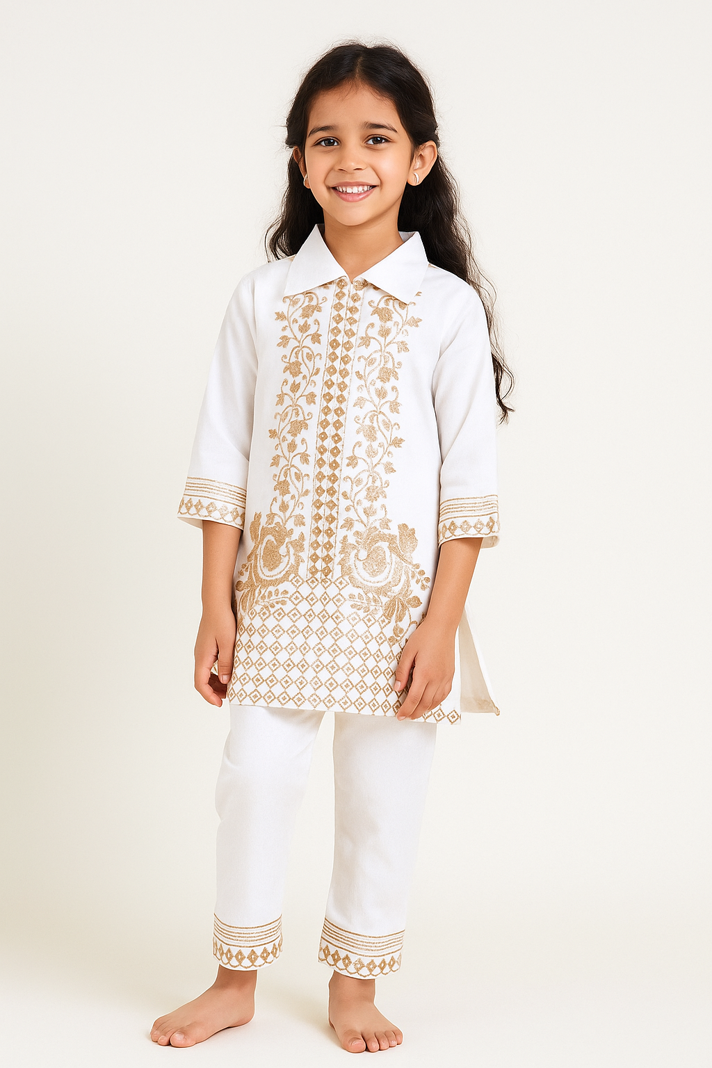 Cotton Embroidery Kurti Set 1098 White