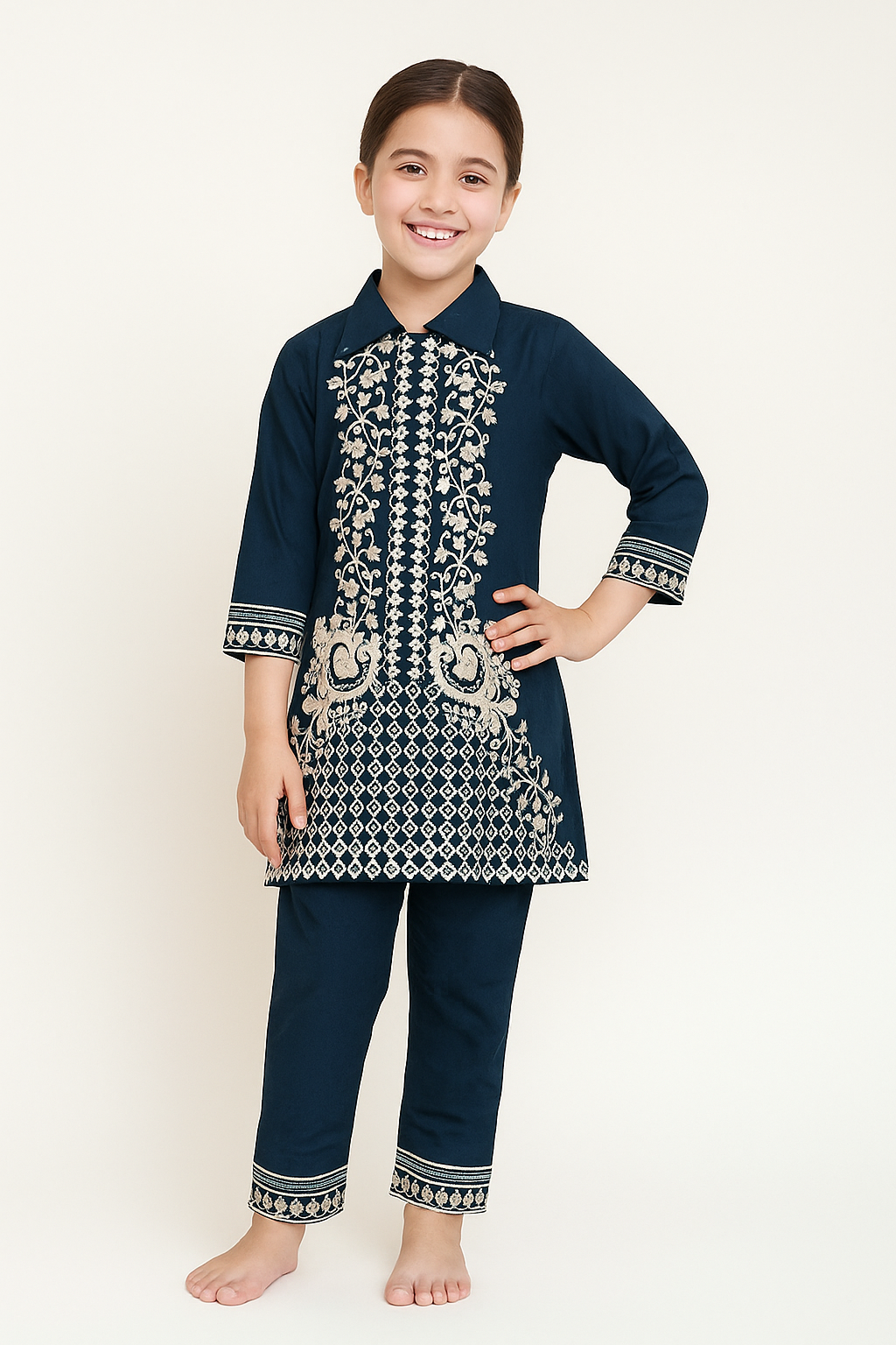 Cotton Embroidery Kurti Set 1099 Rama